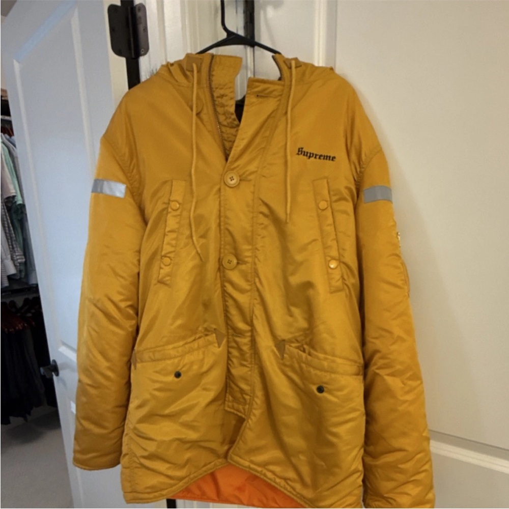 Supreme Mustard Yellow Hooded Puffer Coat